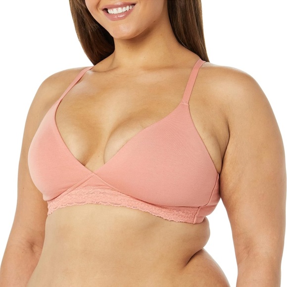 Amazon Essentials Bralette Womens 16 Pink Bra Cotton Lace Unlined Adjustable OC3 - Picture 3 of 5